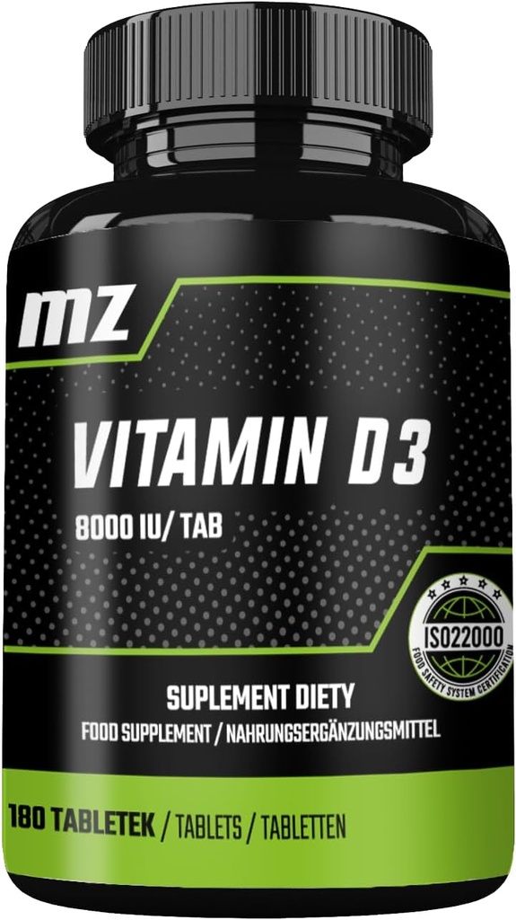 D3- vitamin 2000 IE i tablet - 180 tabletter - Lasts for 720 Serveringer - Understøtter Calcium Balance & Bone Sundhed - Kosttilskud fra MZ