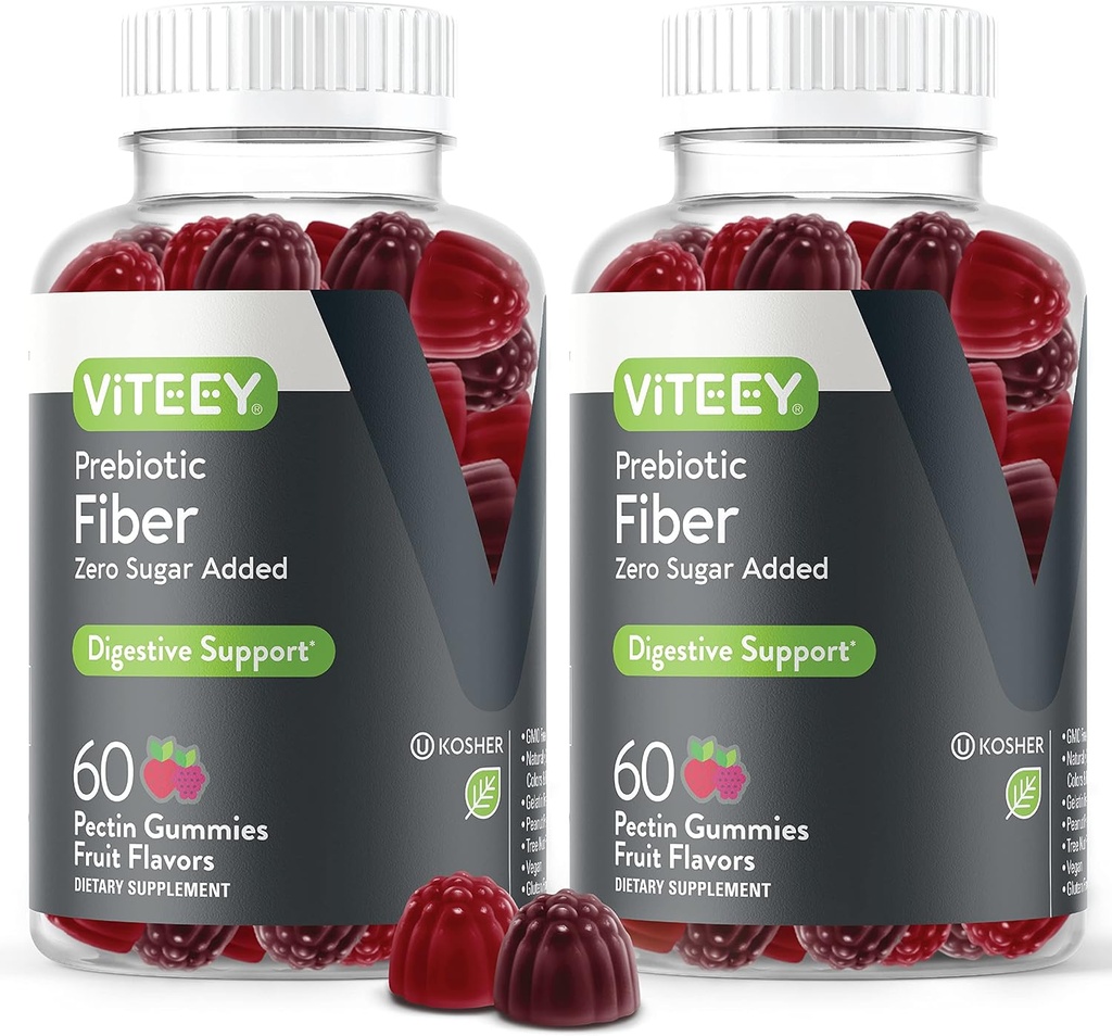 VITEEY Prebiotic Fiber Gummies for adult, 4g - Gut Health & fordøjelig Opløselig Fiber Supplement Gummies - Zero Sugar Added, Vegan, Gluten- Free - 120 Greve