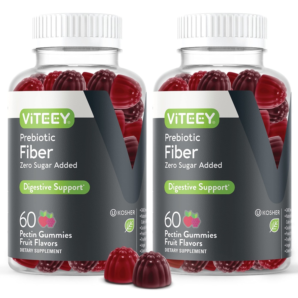 VITEEY Prebiotic Fiber Gummies for adult, 4g - Gut Health & fordøjelig Opløselig Fiber Supplement Gummies - Zero Sugar Added, Vegan, Gluten- Free - 120 Greve