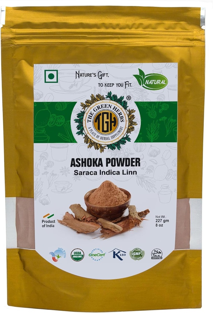 De grønne urter Ashoka Chhal Powder, 227g Finely Ground, Natural og Chemical-Free, Herbal Powder for Women, Saraca Indica