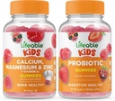 Lifeable Calcium Magnesium & Zink Kids + Probiotiske 2 milliarder CFU Kids, Gummies Bundle - Great Tasting, Vitamin Supplement, Gluten Free, GMO Free, Chewable Gummy