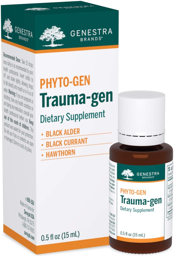 Genestra Brands Trauma-gen Yep 124; Black Alder, Black Currant, og Hawthorn Herbal Support 124; 0,5 fl. oz.