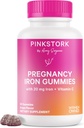 Pink Stork Prenatal Jern supplement Gummier for kvinder - 20 mg med C-vitamin - Grape tyggetøj for mangel, energi, & blod builder - 60 Gummy tykkere
