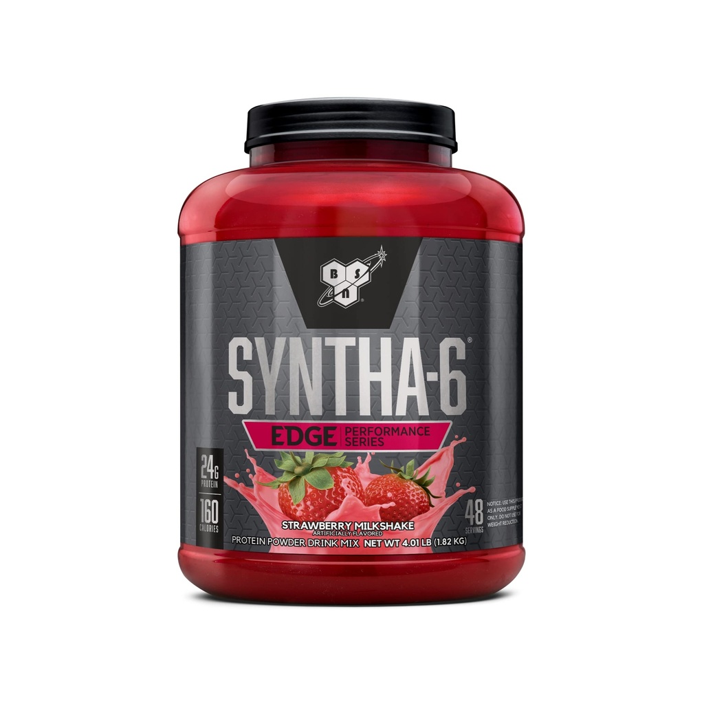 BSN SYNTHA- 6 EDGE Protein Powder, with Hydrolyzed Whey, Micellar Casein, Milk Protein Isolate, Low Sugar, 24g Protein, Strawberry Milkshake, 48 Servere