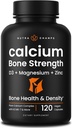 Calciumsupplement til knogleresultater 124; Plant Calcium Citrat + D3- vitamin, K2, Magnesium, Zink, Kalium, Boron & Strontium; Premium Extra Strength Bone Health & Density Complex 124; 120 Vegankapsler