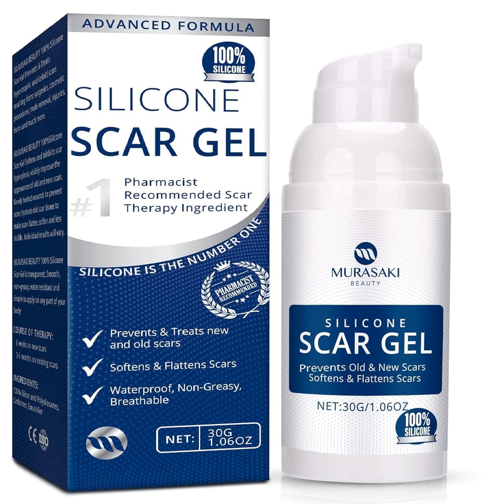 100% Silicone Scar Gel Scar Cream - Advanced Scar Gel for Kirurgiske Scars, C- Section, Stretch Marks, Acne, Skader, Burns, Keloider, Gamle og nye Scars 1.06oz (30g) (Maksimal styrke 100% Silicone)