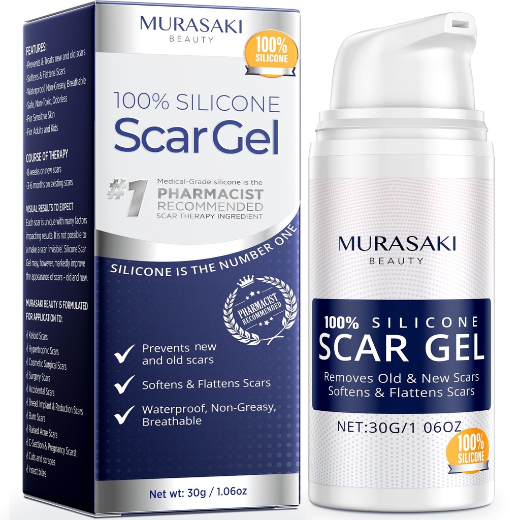 100% Silicone Scar Gel Scar Cream - Advanced Scar Gel for Kirurgiske Scars, C- Section, Stretch Marks, Acne, Skader, Burns, Keloider, Gamle og nye Scars 1.06oz (30g) (Maksimal styrke 100% Silicone)