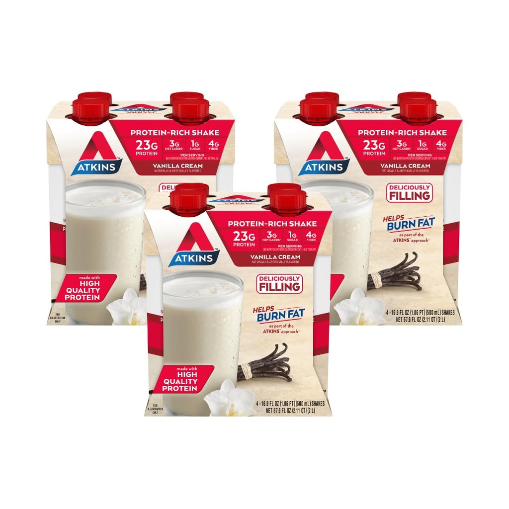 Atkins Vanilla Cream Meal Størrelse Protein Shake, 23g Protein, Low Glycemic, 3g Carb, 1g Sukker, Keto Friendly