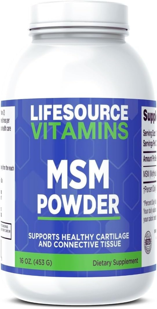 LifeSource Vitamins MSM Powder - 16 oz - Pure and Clean - 226 Servings - 2,000 mg Per Serving