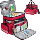 Stor pilleflaske Organizer, Double Layer Medicine Storage Bag med Lockable Zippers og skulderrem, Medicin Travel Bag til receptpligtige flasker, Vitaminer og medicinske forsyninger, Rød (kun taske)