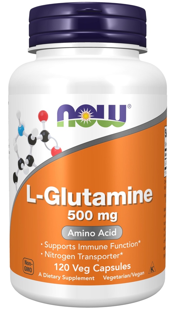 Now Foods Supplements, L- Glutamin 500 mg, Nitrogen Transporter *, Aminosyre, 120 Veg Kapsler