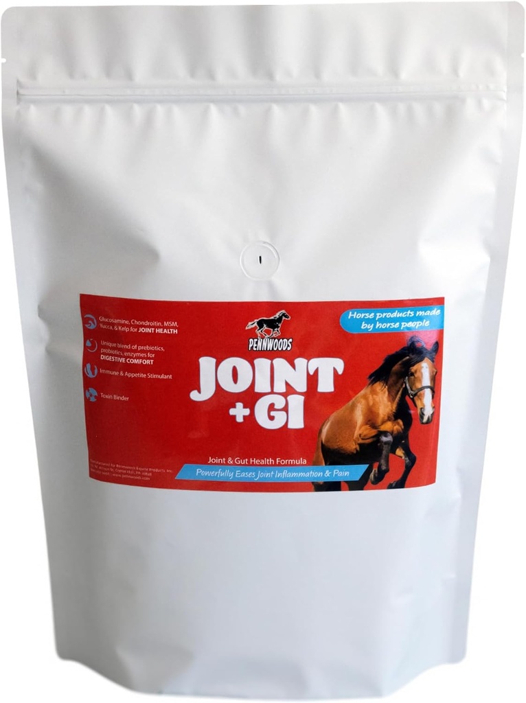 Pennwoods Joint + GI: Advanced Horse Supplement Blend for Joint & Gut Health, med Glucosamin, Chondroitin, MSM, Probiotika, fordøjelsesfremmende enzym, immunforsvar & appetite boost, 5lb Bag