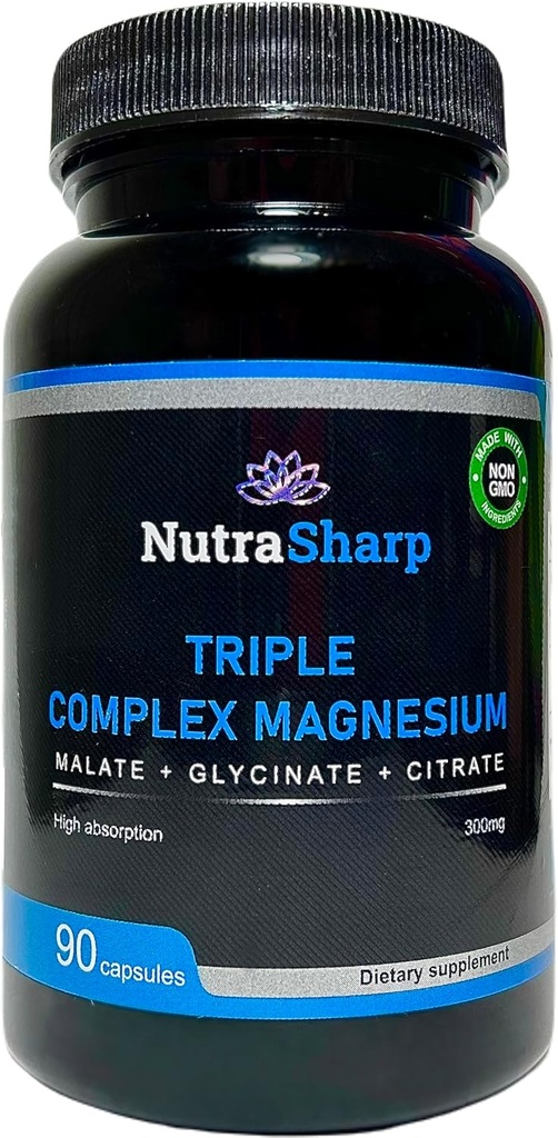Triple Magnesium Complex 300 mg 2 gange daglig; malat, glycinat, citrat 2 gange daglig; 90 kapsler
