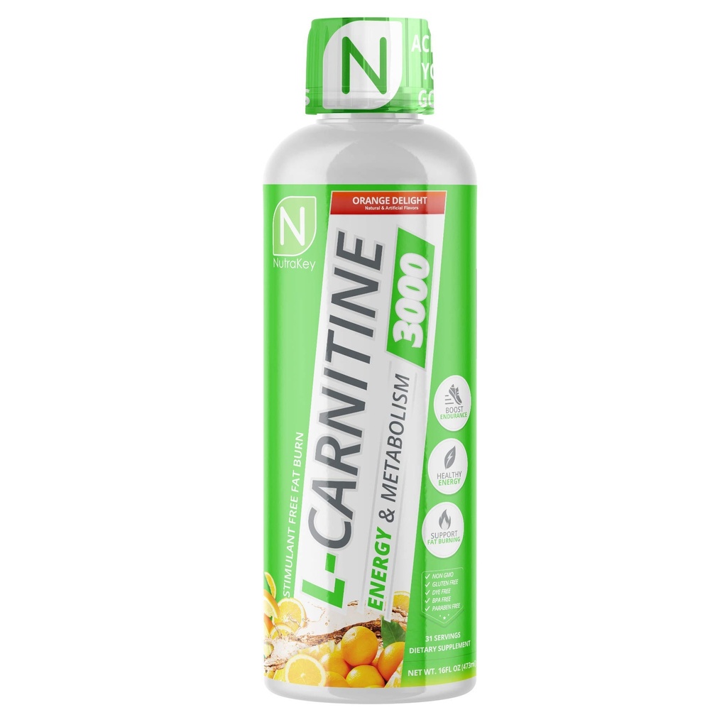 NutraKey L- Carnitin 3000mg, No Sugar, Gluten Free, Turn Into Fuel, (Orange Delight) 31 Serveringer