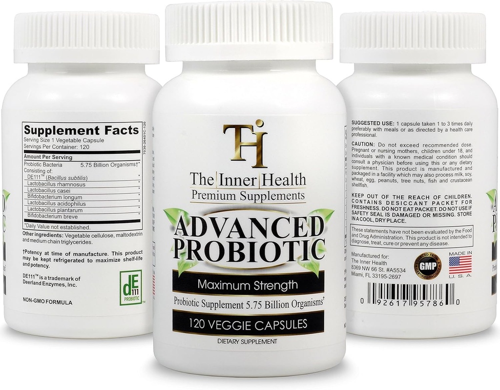 PROBIOTIC Supplement 5.75 Millioner Organismer - Bacillus Subtilis Bifidobacterium Longum L. Acidophilus L. Rhamnosus L. Plantarum- 120 Caps