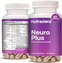Neuro Plus Brain supplement til hukommelse og fokus, 41 Ingredienser, Premium Focus supplement med DMAE fremmer koncentration og energi for mænd og kvinder, Formuleret i USA, 60 kapsler