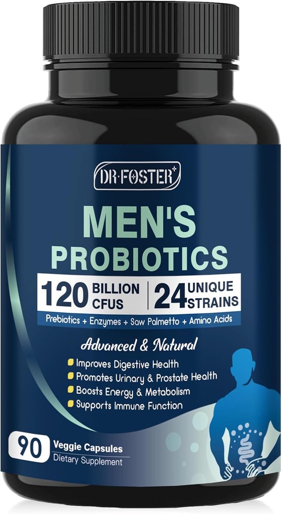 Probiotics for Men Digestive Health, 120 Billion CFUs Mens Probiotic with Digestive Enzymes & Prebiotics & Saw Palmetto & Cranberry for Gut, Prostate & Urinary Tract Health, Shelf Stable, 90 Capsules