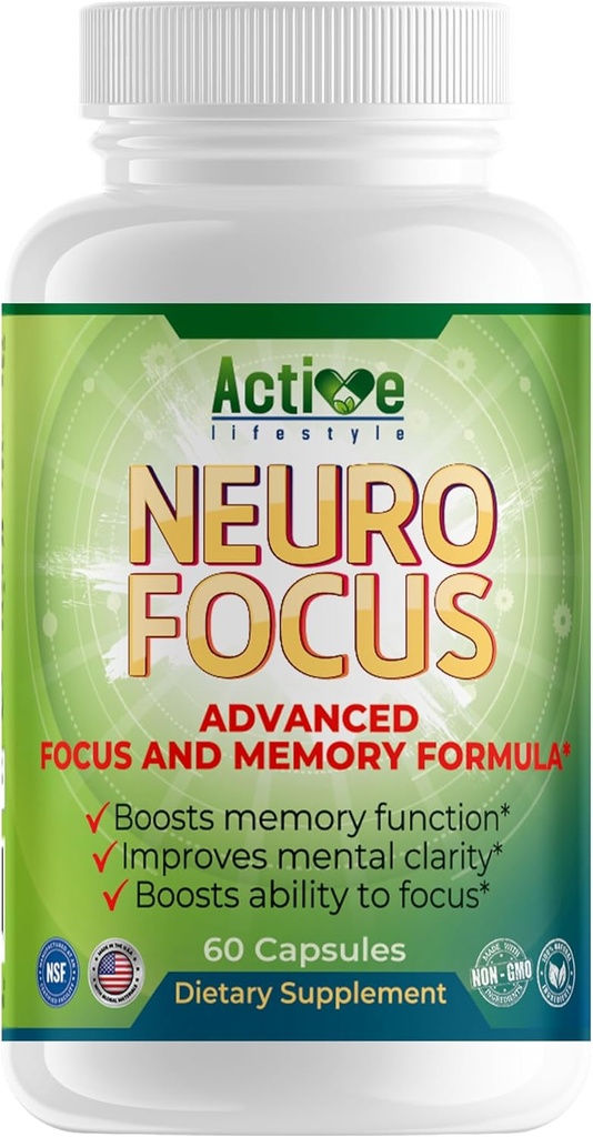Neuro Focus Nootrop Brain Supplement for mænd og kvinder: Hukommelse, Klarhed & Fokus.124; Ginkgo Biloba, Vitamin B6, Phosphatidylserin, Cholin, Huperzine A