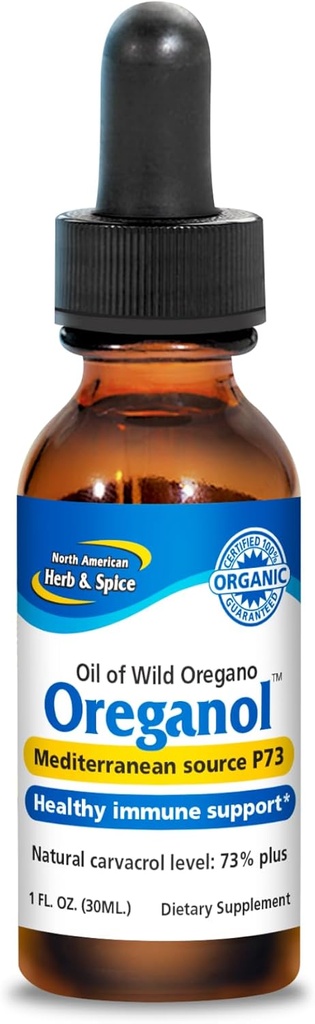 NORDAMERICAN HERB & SPICE Oreganol - 1 fl oz, Pack of 2 - Uforarbejdet, Wild, Organic Oregano Oil - Mediterranean Source P73 - Non- GMO - 864 Total Servering