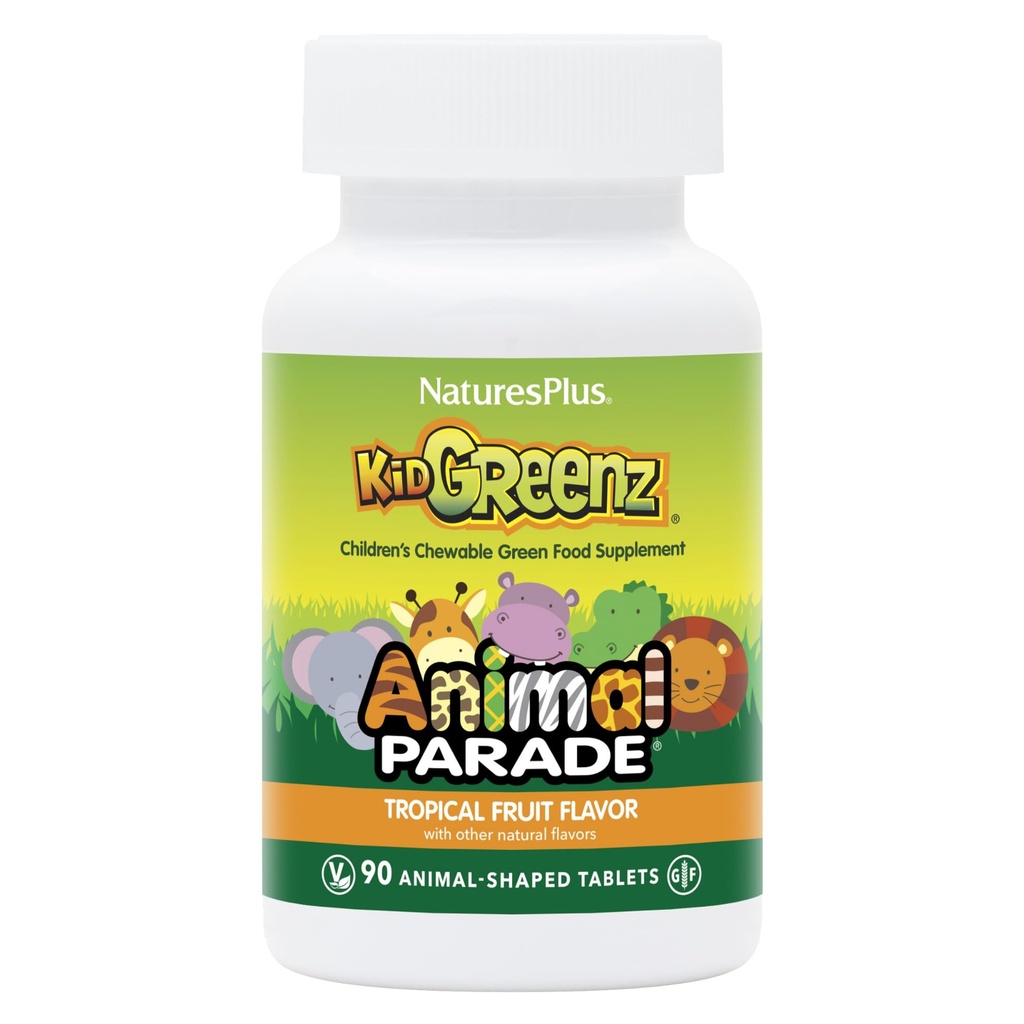 Natures Plus Animal Parade KidGreenz - 90 Animal- Shaped Chewable Tablets, Pack of 3 - omfatter Superfood Blend - Vegetar, Gluten Free - 270 Total Servering