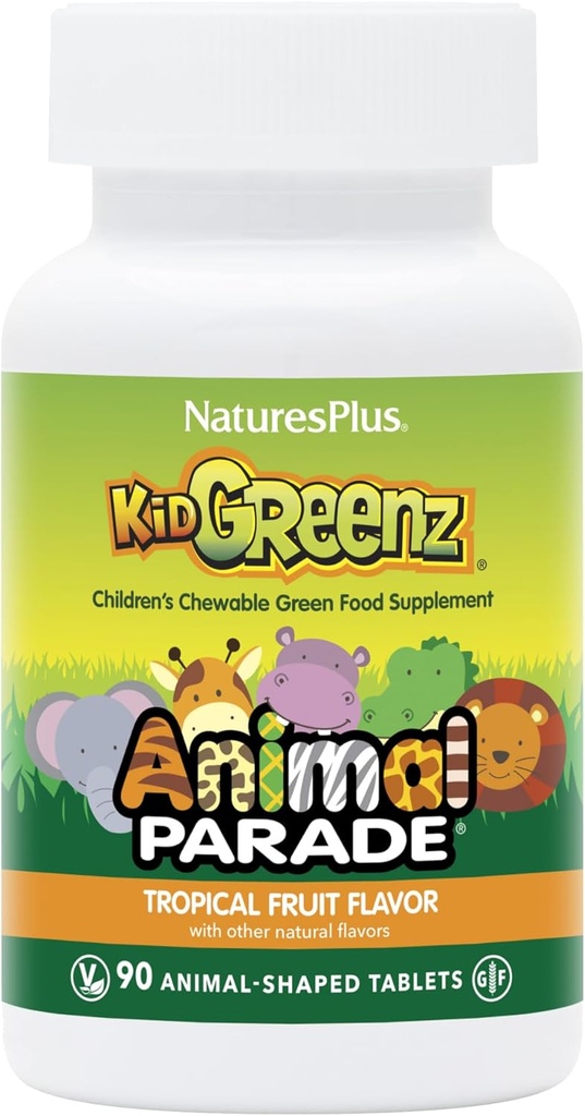 Natures Plus Animal Parade KidGreenz - 90 Animal-Shaped Chewable Tablets, Pack of 3 - includes Superfood Blend - Vegetarian, Gluten Free - 270 Total Servings