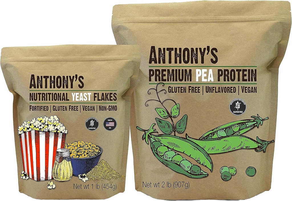 Anthony 's Premium Pea Protein 2lb & Nutritional Gær Flakes 1lb