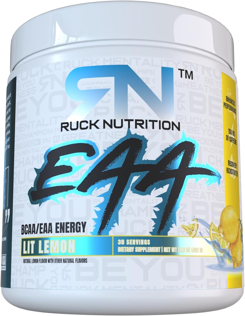 RUCK NUTRITION EAA Memory 124; Hydration, energi, og inddrivelse Supplement Memory 124; Fuld Spectrum Essential Aminosyrer + BCAAs (30 Servere, Lit Lemon)