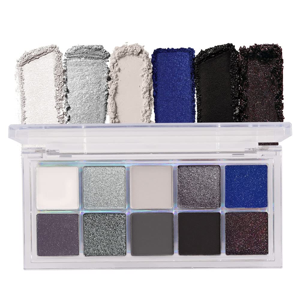 BINGBRUCH 10 Farver Black Smokey Eyeshadow Pallet, Cool Toned Shimmer Glitter Eyeshadow, Natural Neutral Smokey Shiny Eyeshadow Ultimate Makeup Palette, Vibrant Make up paller Kit