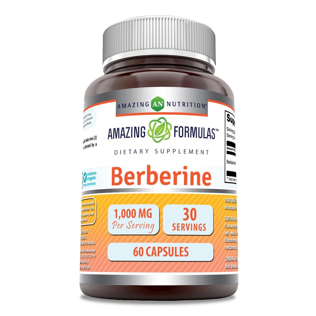 Amazing Formulas Berberine 1000mg Per Serving 60 Kapsler Supplement 124; Ikke GMO 'er