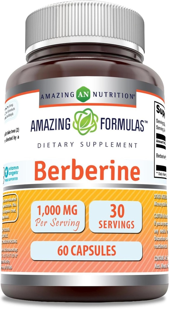 Amazing Formulas Berberine 1000mg Per Serving 60 Kapsler Supplement 124; Ikke GMO 'er