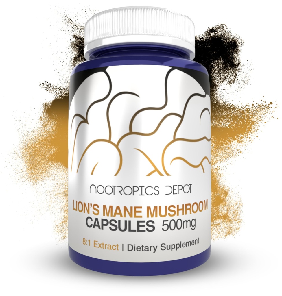 Nootropics Depot Lions Mane Mushroom Capsules | 8:1 Whole Fruiting Body Dual Extract | 500mg | 60 Count | Hericium erinaceus