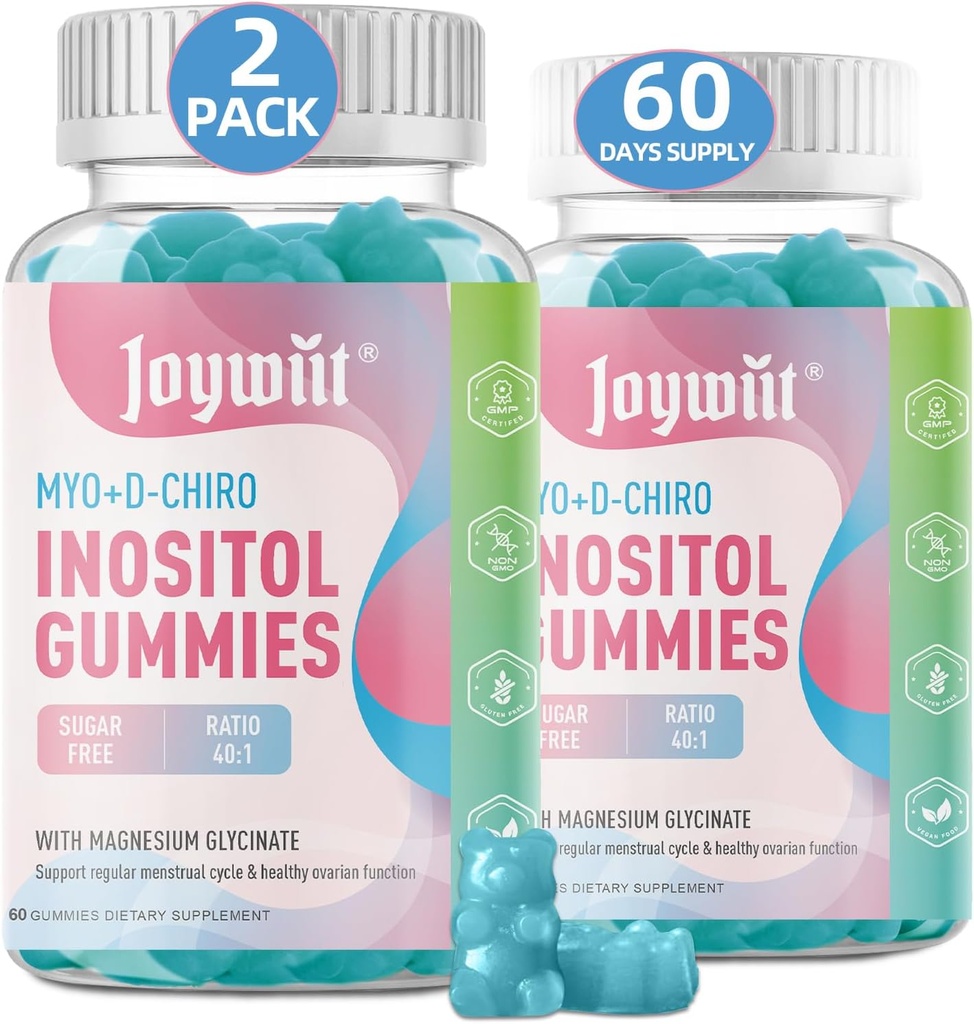 Sugar Free Inositol Gummies, Inositol Chewable Supplement for Women, 40: 1 Ratio Myo- Inositol & D- Chiro Inositol med Magnesium Glycinate, Fertilitet Support til regelmæssig cyklus & Hormone Balance, 120CT