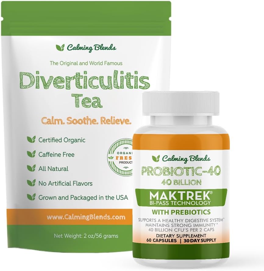 Digestive Support Tea & Probiotic Supplement (40 Billion CFU, 60 Capsules) | Herbal Tea and Probiotic Duo for Digestive Comfort & Gut Health