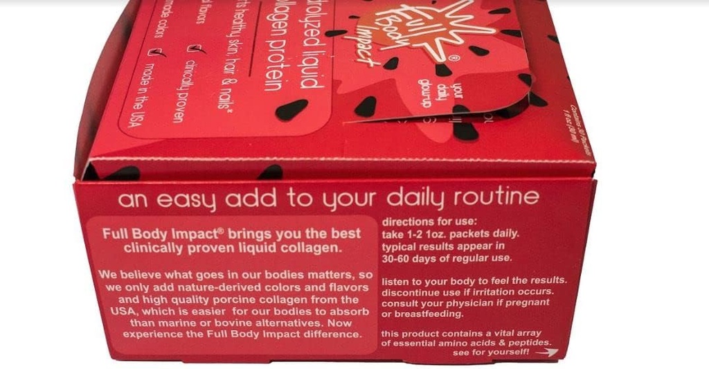 Flydende collagen protein Supplement 16,000mg (16g) hydrolyseret collagen type I & III for sundt hår, hud, negle & joints, 1oz pakker (kasse med 30), sukkerfri (Watermelon & chill)