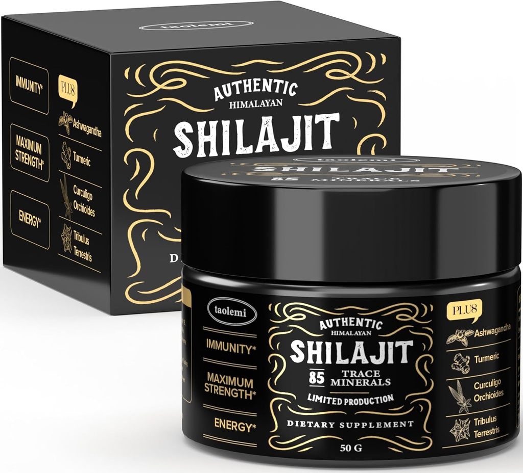 Shilajit Pure Himalayan Organic, Taolemi 50g Jar Natural Shilajit Resin for Mænd & Kvinder, 85 + Trace Minerals & Fulvic Acid, Pure Himalayan Extract, Natural Energy and Vitality Enhancer, 800MG, 62,5 Ser
