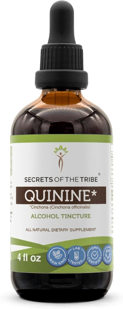 Hemmeligheder ved Tribe Quinin Alkohol Tinktur (flydende dråber) 680 mg Quinin (Cinchona officinalis) (4 Fl Oz) Leg Cramp Supplement