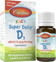 Carlson Kid 's Super Daily D3, 600 IE (15 mcg) per drop - flydende D-vitamin dråber til børn, 90 dråber (2,54 ml), Vegetar, Ikke aromatiseret