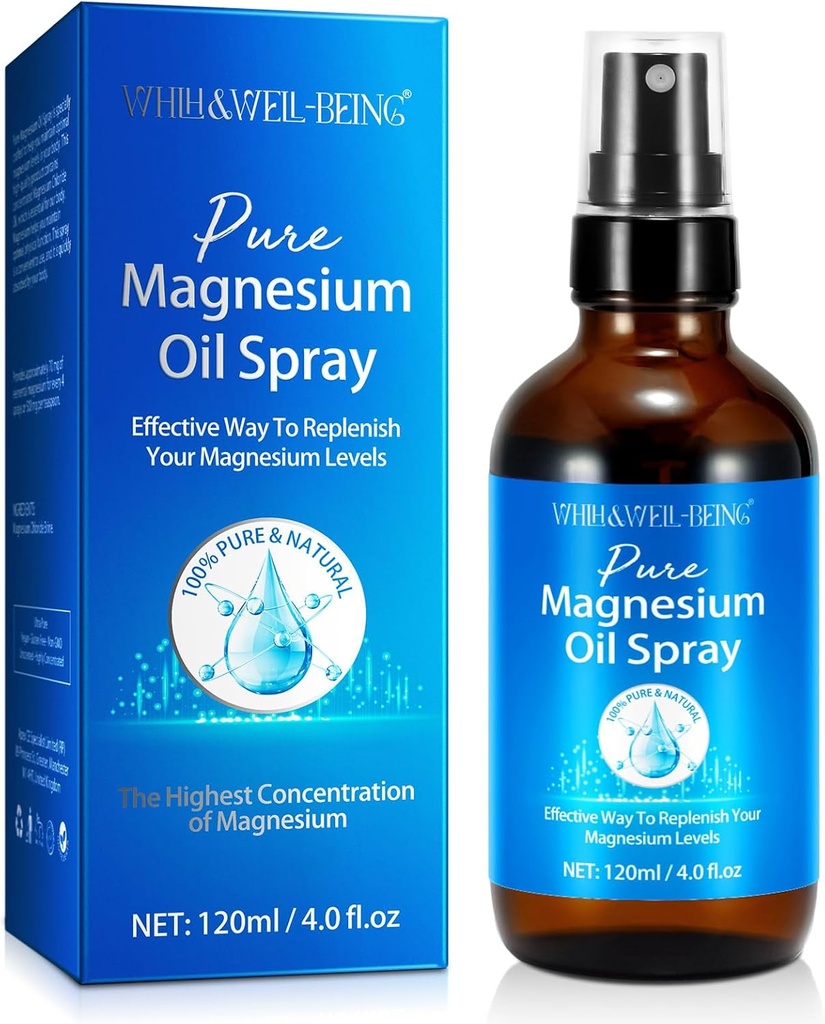 Magnesium Spray, Pure Magnesium Oil Spray Naturlig i glasflaske, Let at Absorb og Brug 120ml