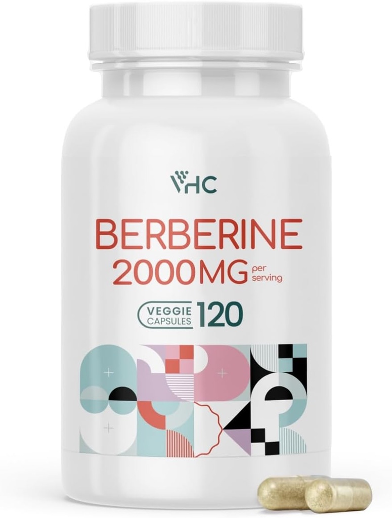 VHC Berberine Supplement 2000mg daglig, 10X tid Optimum Absorption Berberine HCL, Max Boost Biotilgængelige niveauer, for immunkardiovaskulær Gastrointestinal, Non GMO Gluten Free Veggie Kapsler
