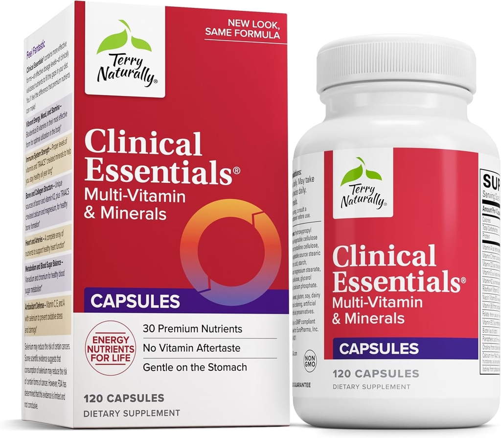 Terry naturligt kliniske essentials - supplement til støtte ben, cardiovaskulær & immunforsvar - supplement til kardiovaskulær og immunforsvar med chelaterede mineraler - supplement til B-vitaminer og vitamin C - 120 kapsler