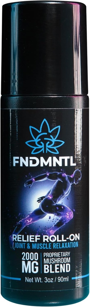 FNDMNTL Relief Roll- On med 2000mg Functional Mushroom Blend for Joint & Muscle Relaxation, No Mess Applicator, 3oz