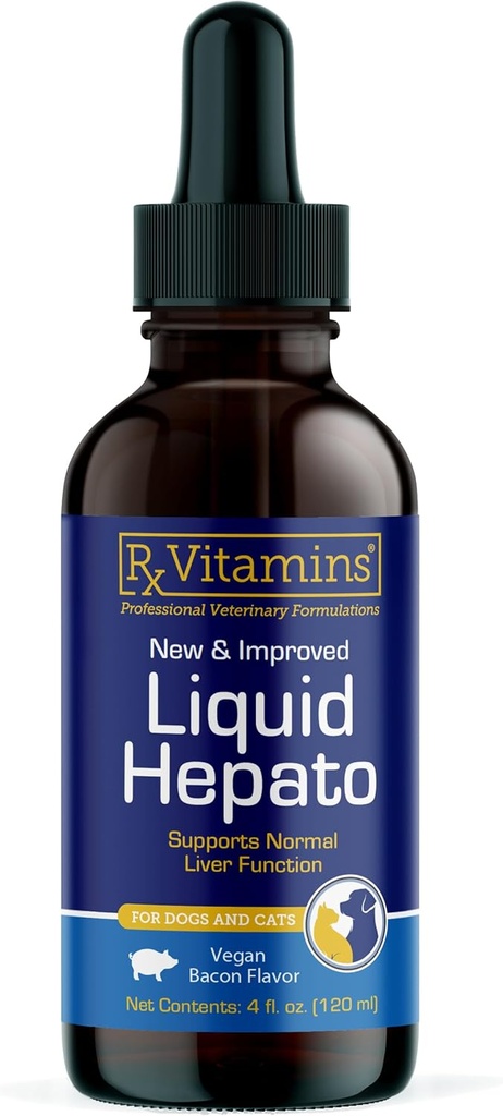 Rx Vitaminer flydende hepato støtte til hunde & katte - leverstøtte supplement med mælk tidsel til hunde (Silymarin & Silybinin) og B-vitamin - Bacon Flavor (4oz)