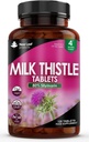 New Leaf Products Milk Thistle 1000mg Tablets (4 Month Supply) High Strength 2000mg 80% Silymarin, Vegan Tablets, GMO- Free, Gluten- Free 120 Tablets
