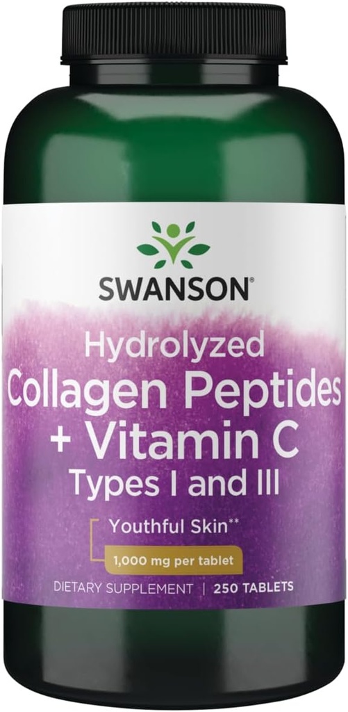 Swanson Hydrolyzed Collagen Peptider + C-vitamin type I og II 1000 mg 250 Tabs