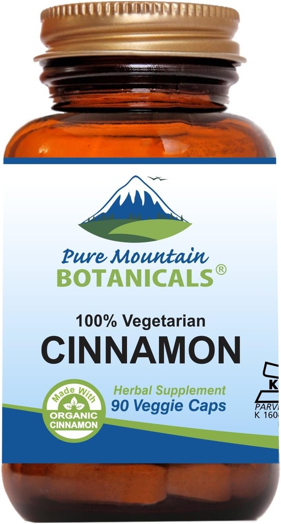 Pure Mountain Botanicals kanel kapsler - Kosher Vegan piller med 1000mg Organic Cassia Cinammon Bark supplement