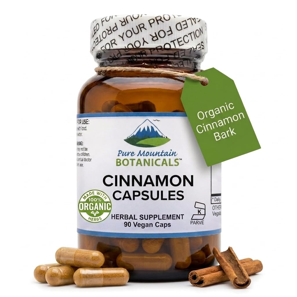 Pure Mountain Botanicals kanel kapsler - Kosher Vegan piller med 1000mg Organic Cassia Cinammon Bark supplement