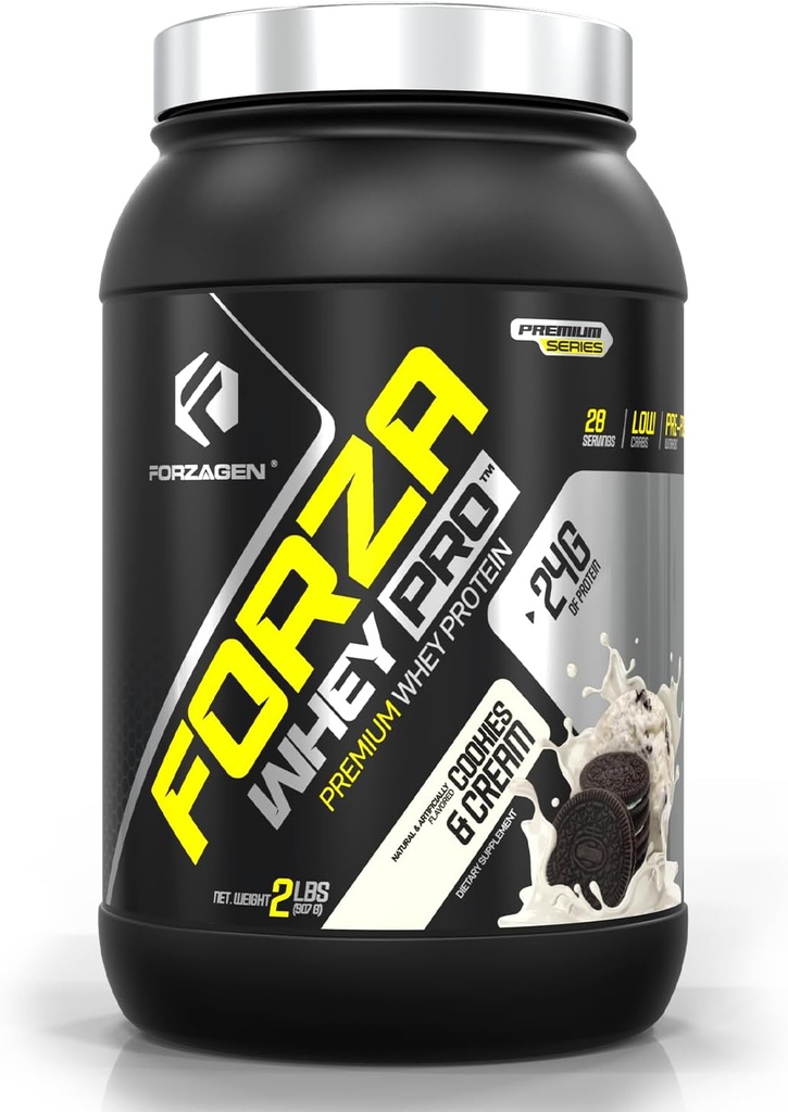 Forzagen Whey PRO Low Carb Protein Powder Budding 124; 24g Protein per Serving, Low- Sugar, Premium Whey for shakes & mikes for mænd & kvinder, BCAA Budding 124; Cookies & Cream, 2 lbs. (28 Servere)