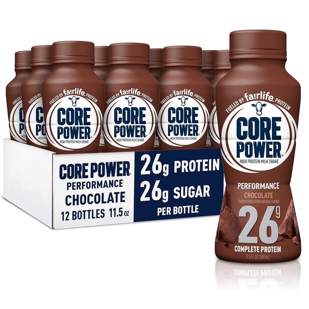 Core Power Fairlife 26g Protein Milk Shakes, Klar til at drikke til træning Inddrivelse, Chokolade, 11.5 Fl Oz (pakke med 12)