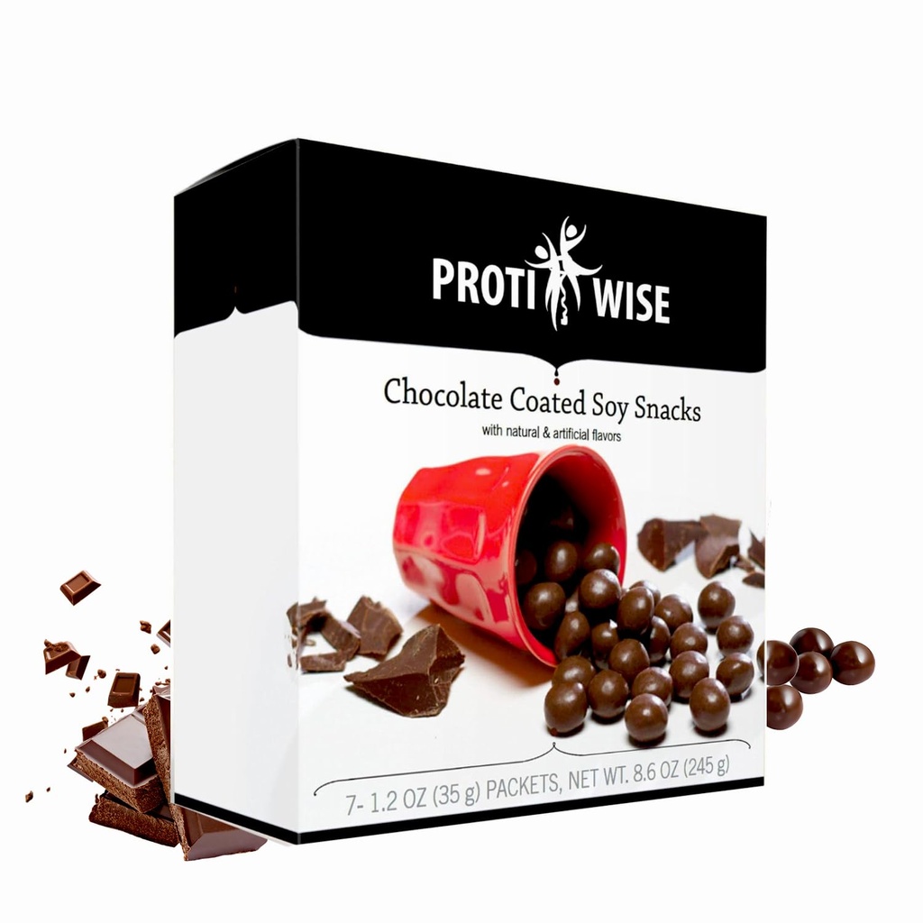 ProtiWise High Protein 15g Soy Snacks ttesmå 124; Chokolade • 124; 7 / Box • 124; Vægttab, KETO Diet Friendly, Hunger Control Snack • 124; Lavfedt, Lavkalorie, Lavsukker