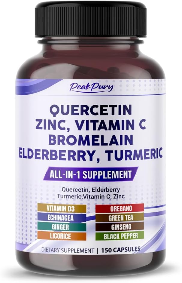 Quercetin Elderberry Gurkemeje C Vitamin C Zink - Immunitetsunderstøttelse - Made in USA